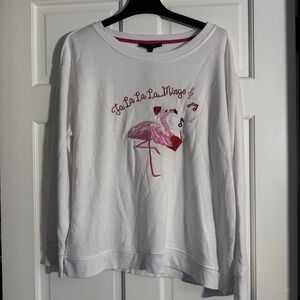 *NWT Jane+Delancey White Sweatshirt Holiday Flamingo WMS L Christmas Cozy